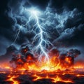 630 45. Lightning bolt hitting the ground in a fiery d